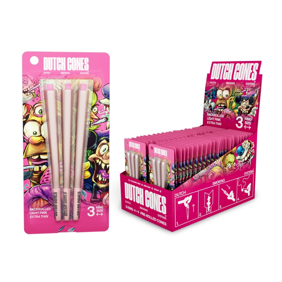 3x Pink Kingsize vorgefertigte Kegel