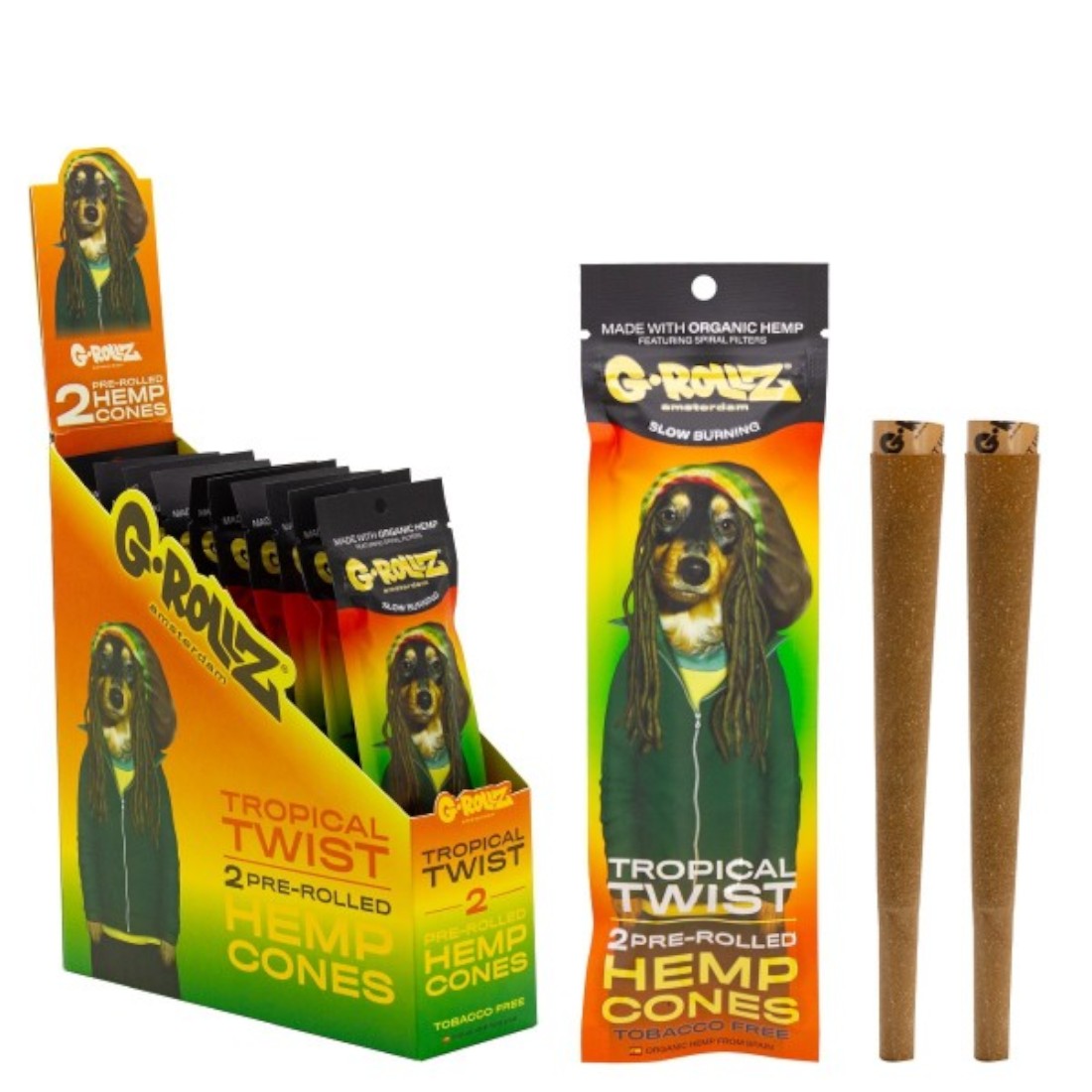 2x 'Tropical Twist' vorgerollte Hanf-Cones