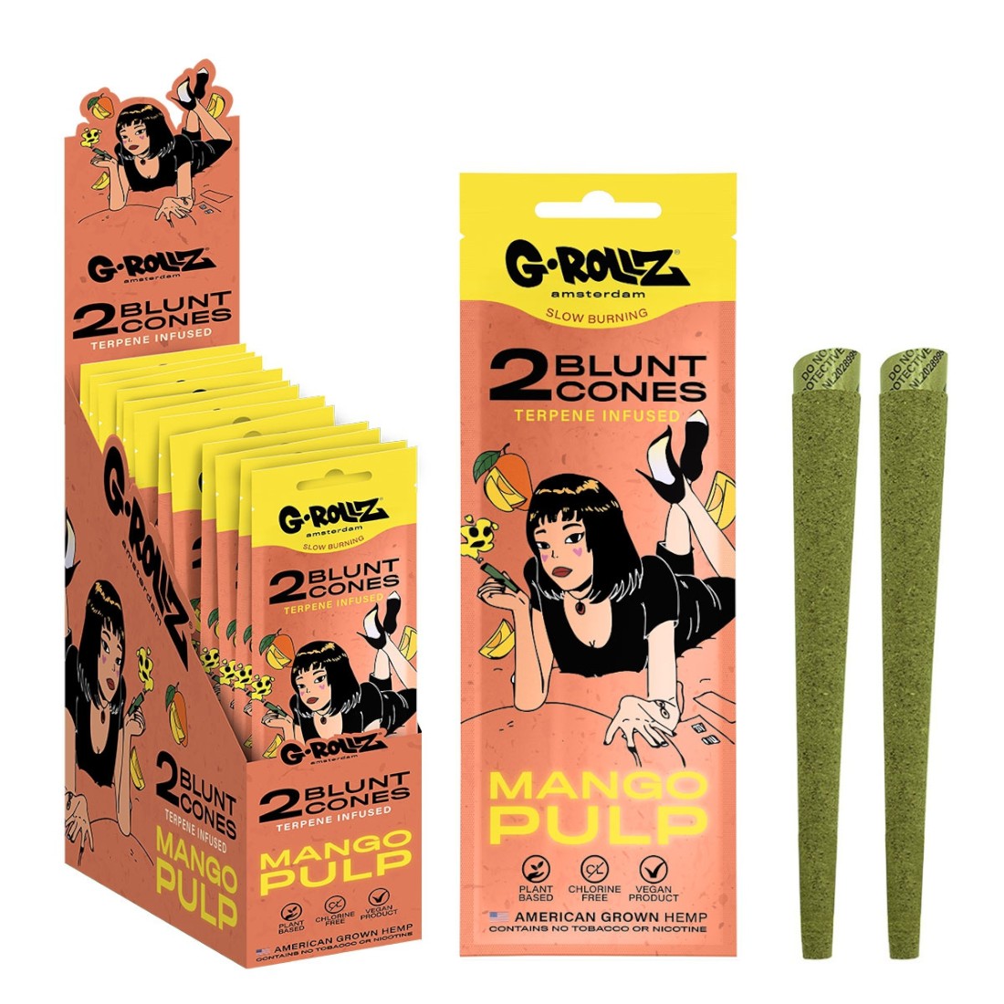 :2x 'Mango Pulp' mit Terpenen versetzte vorgerollte Hanf-Filterspitzen