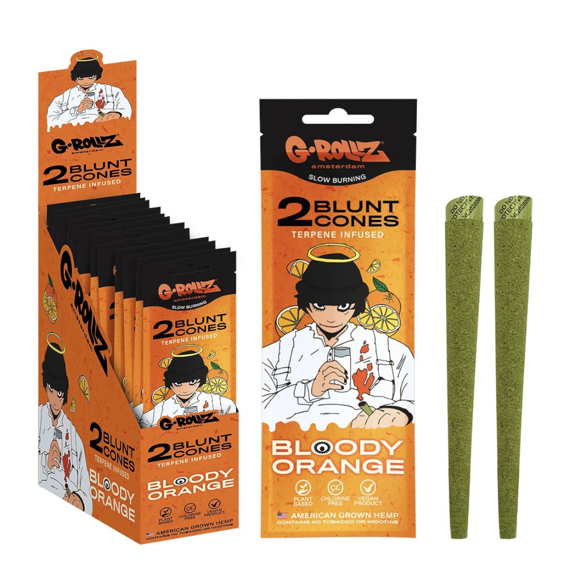 2x 'Bloody Orange' mit Terpenen versetzte Hanf-Filterspitzen