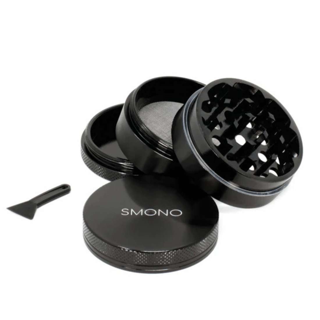 Alu Grinder - 4 Teile, Anodisiert mit Sieb (Schwarz)