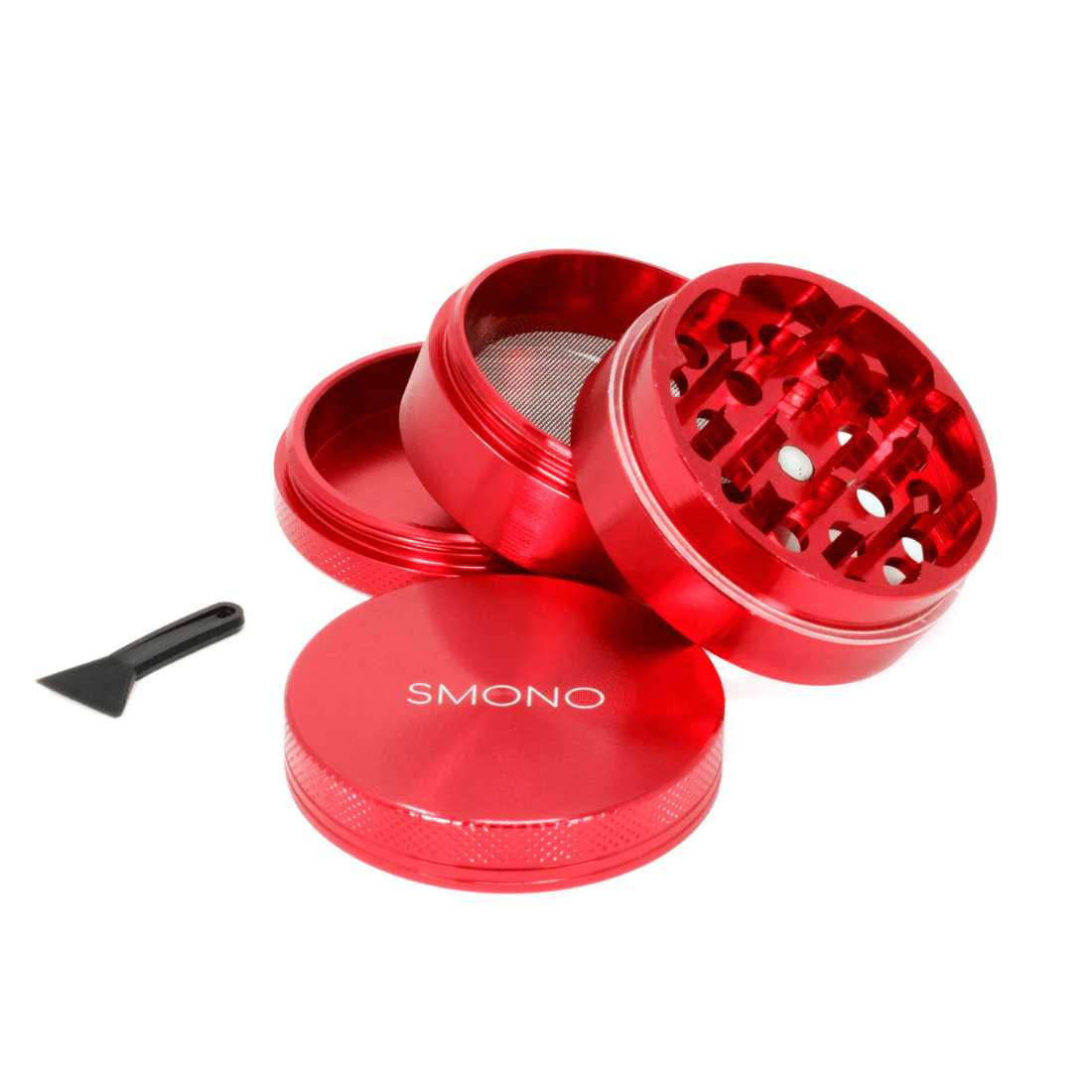 Alu Grinder - 4 Teile, Anodisiert mit Sieb (Rot)